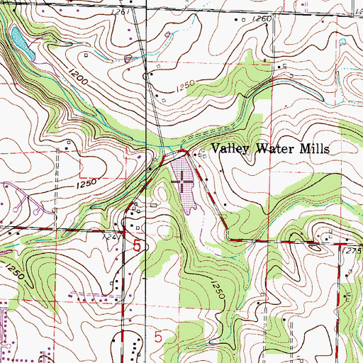 Topographic Map of Valley Water Mill Pond, MO