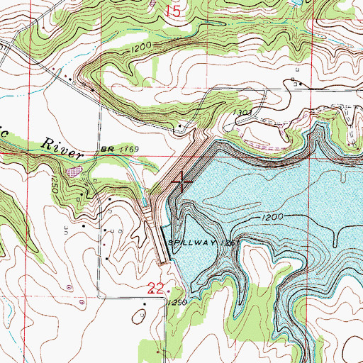 Topographic Map of Fellows Lake Dam, MO