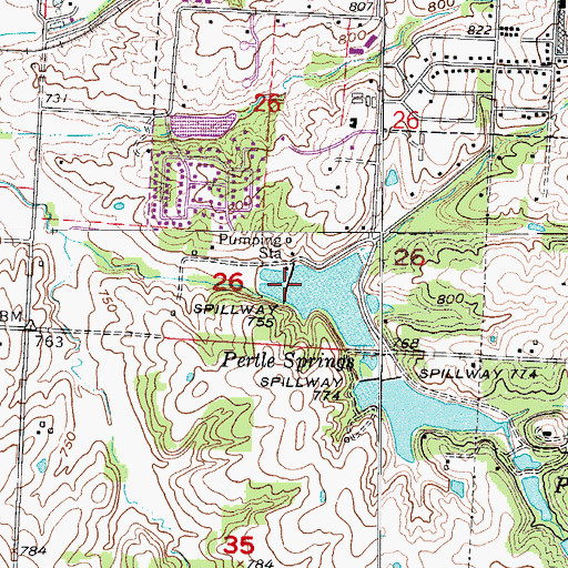 Topographic Map of Lions Lake Dam, MO