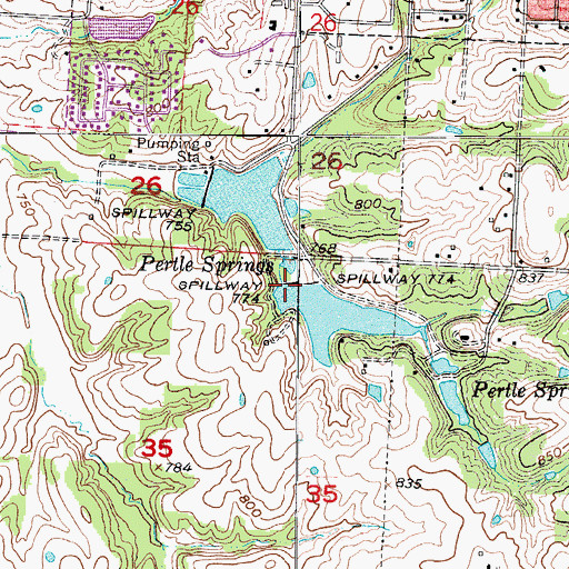 Topographic Map of Pertle Springs Dam, MO