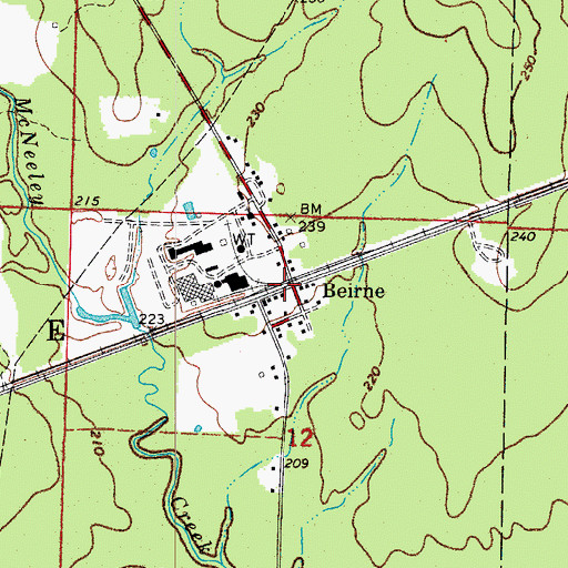 Topographic Map of Beirne, AR