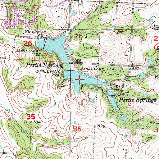 Topographic Map of Pertle Springs Lake, MO