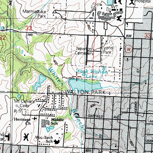 Topographic Map of Izaak Walton Lake Dam, MO
