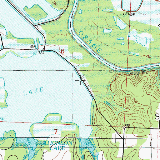 Topographic Map of Atkinson Lake Dam, MO