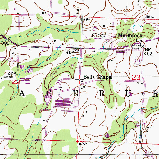 Topographic Map of Bells Chapel, AR