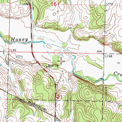 Topographic Map of Faucett Lake, MO