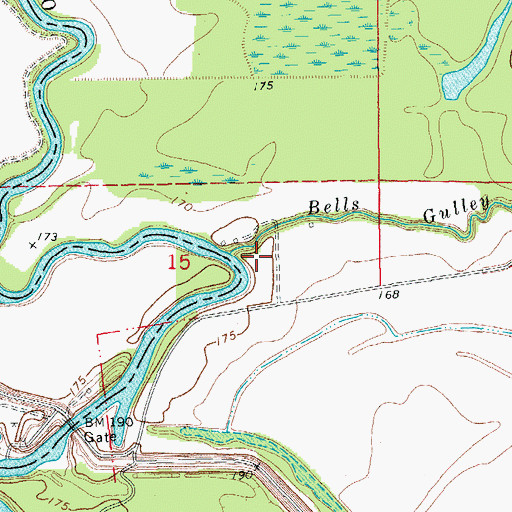 Topographic Map of Bells Gulley, AR