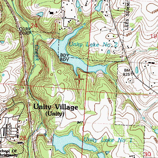 Topographic Map of Unity Lake Number Two, MO