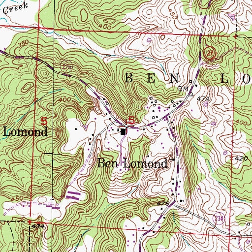 Topographic Map of Ben Lomond, AR