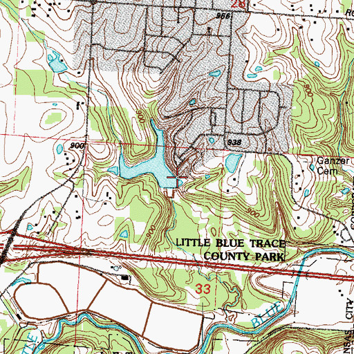 Topographic Map of Deerhorn Lake Dam, MO