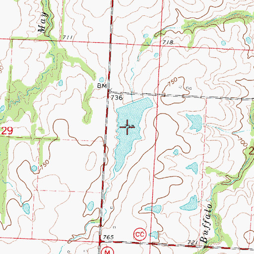 Topographic Map of Raymond Wicker Lake, MO