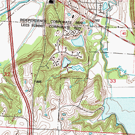 Topographic Map of Commandeer Fishing Lakes Upper Dam, MO