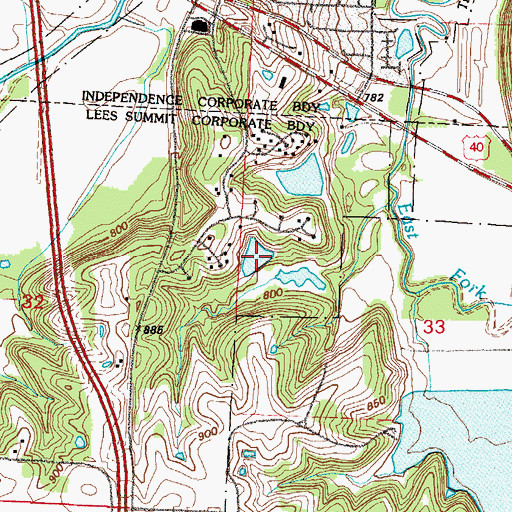 Topographic Map of Mirror Lakes, MO