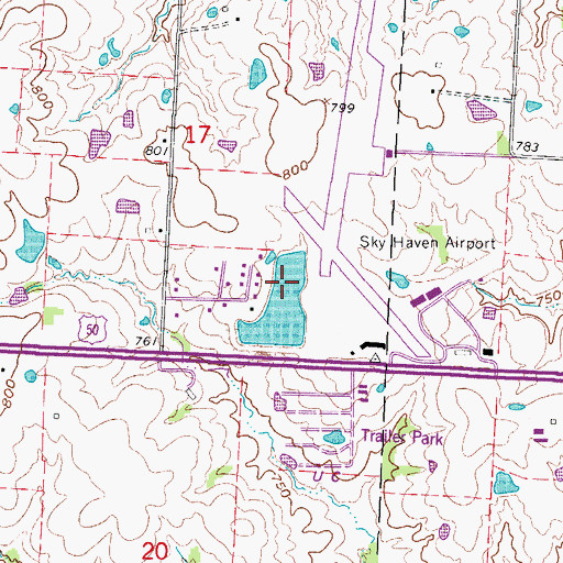 Topographic Map of Skyhaven Lake Dam, MO