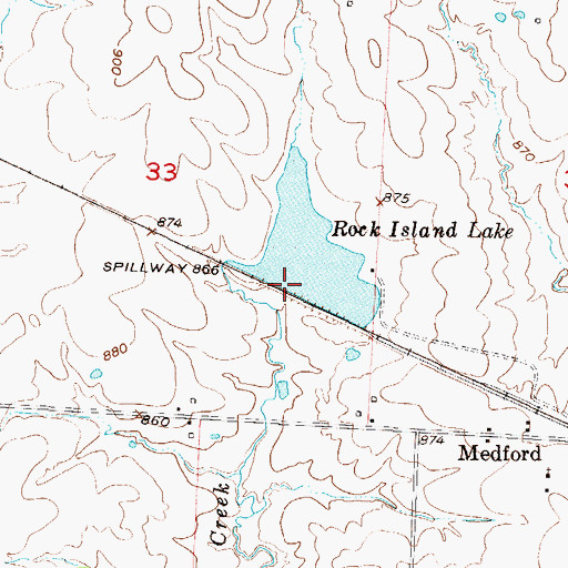 Topographic Map of Rock Island Lake Dam, MO