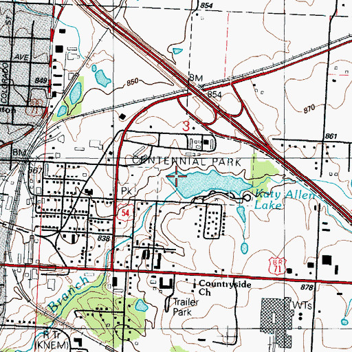 Topographic Map of Katy Allen Lake Dam, MO