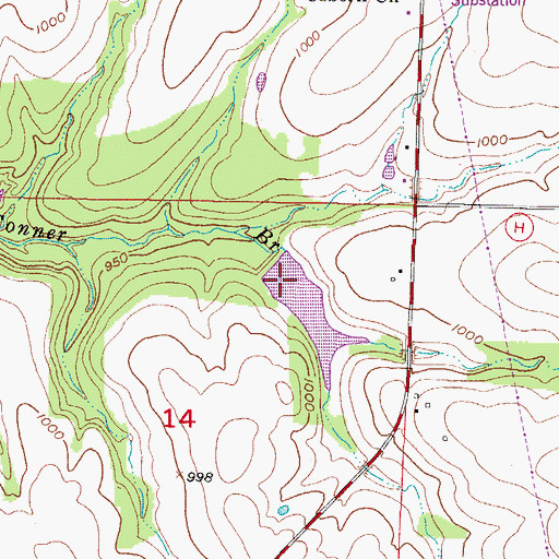 Topographic Map of Burns Lake Dam, MO