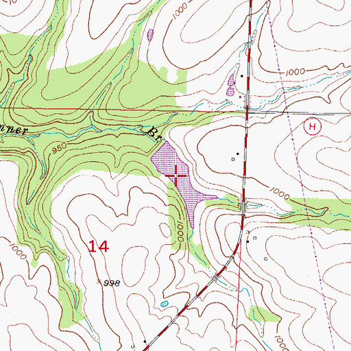 Topographic Map of Burns Lake, MO
