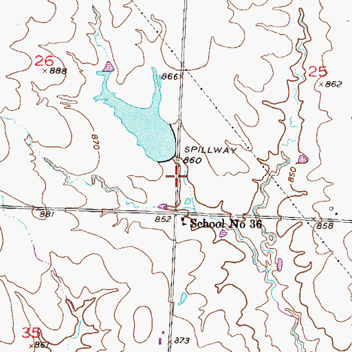 Topographic Map of Hartzler Lake Dam, MO