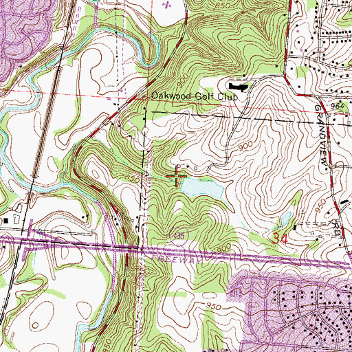 Topographic Map of Oakwood Lake Dam, MO