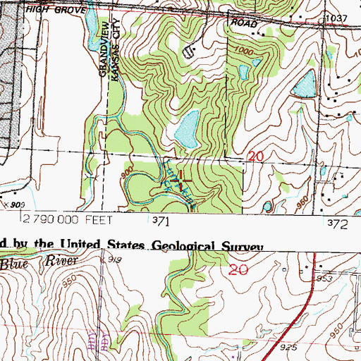 Topographic Map of Longview Number 2 Dam, MO