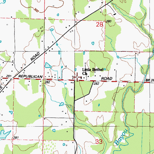 Topographic Map of Little Bethel Church, AR