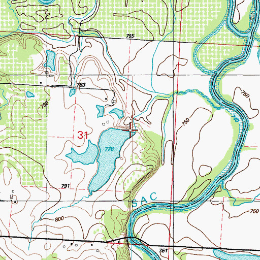 Topographic Map of Cowan Lake East Dam, MO