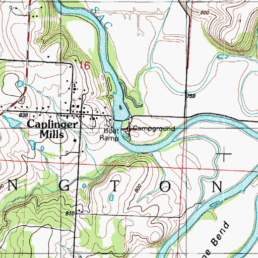 Topographic Map of Caplinger Mills Dam, MO