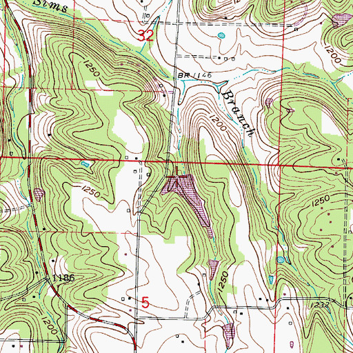 Topographic Map of Rainbow Lake Dam, MO