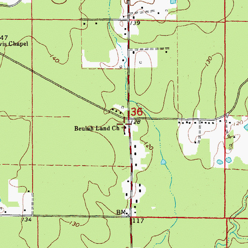 Topographic Map of Beulahland Assembly of God Church, AR