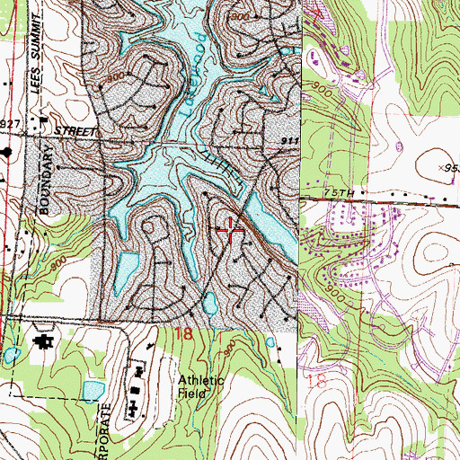 Topographic Map of Little Blue Road Dam, MO