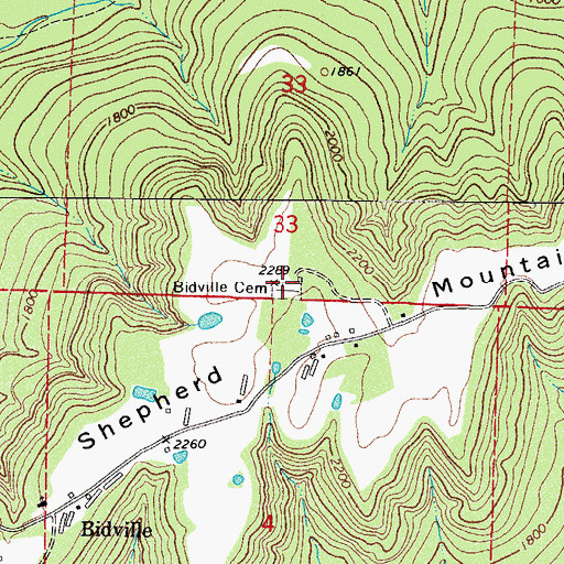 Topographic Map of Bidville Cemetery, AR