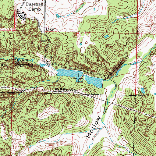 Topographic Map of Mendenhall Lake Dam, MO