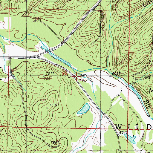 Topographic Map of Big Cedar Cemetery, AR