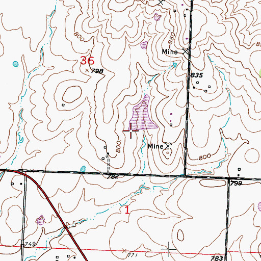 Topographic Map of Kerns Lake Dam, MO