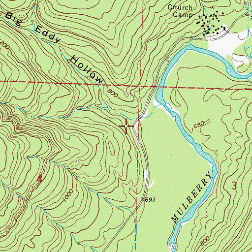 Topographic Map of Big Eddy Hollow, AR