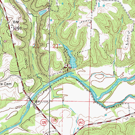 Topographic Map of Lake James Dam, MO