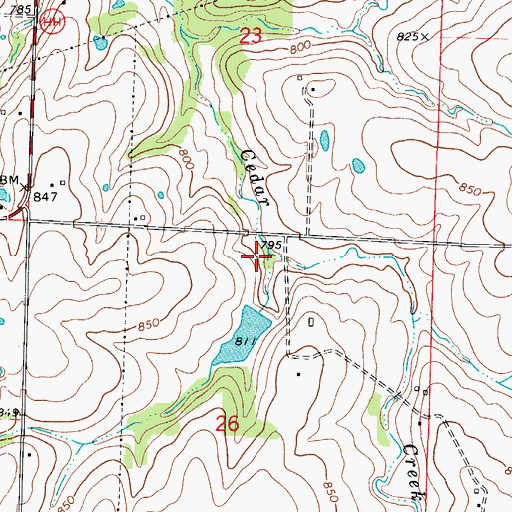 Topographic Map of Frederick Lake Dam, MO