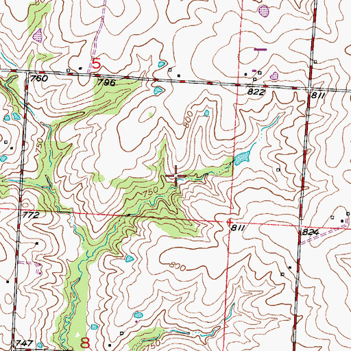 Topographic Map of Lovercamp Lake Dam, MO