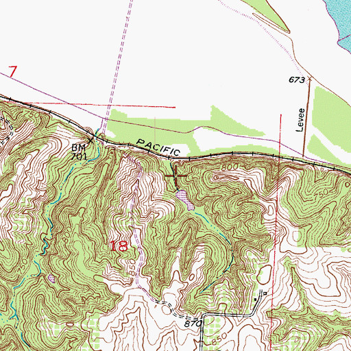 Topographic Map of Pfost Lake Dam, MO