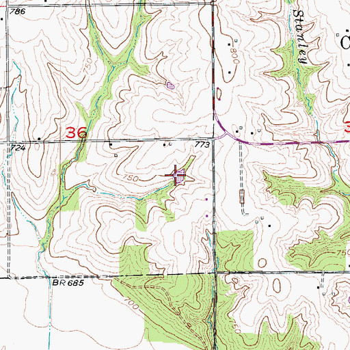 Topographic Map of Monk Lake, MO