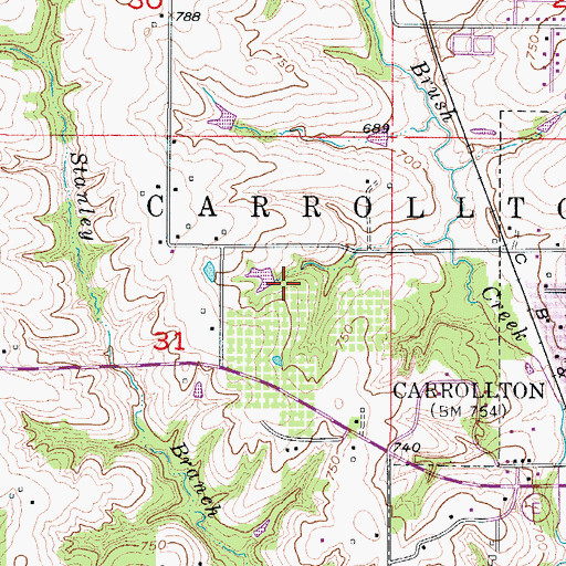 Topographic Map of Hilton Lake Dam, MO