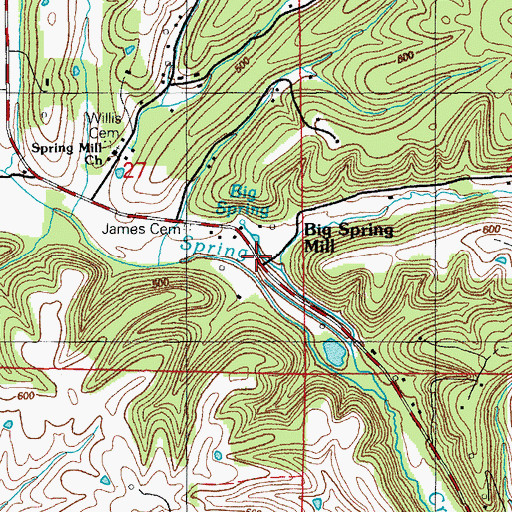 Topographic Map of Big Spring Mill, AR