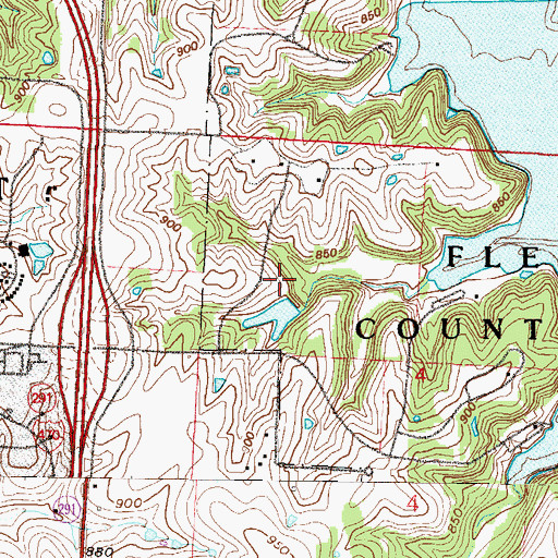Topographic Map of Blue Springs Quad Number 1 Dam, MO