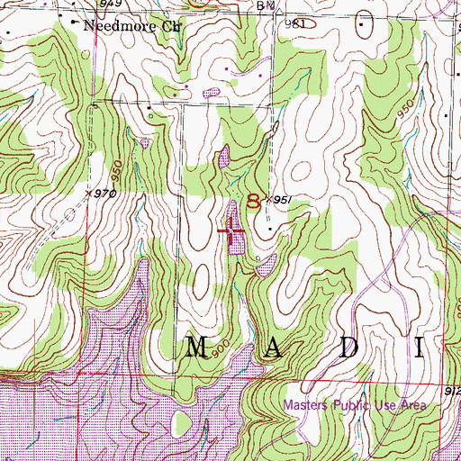 Topographic Map of Baird Lake, MO