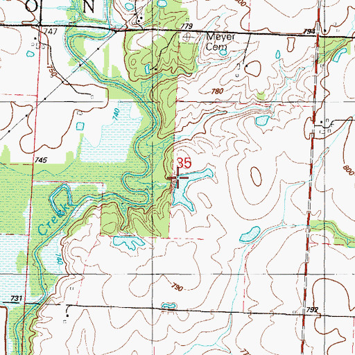 Topographic Map of Roberts Lake Dam, MO
