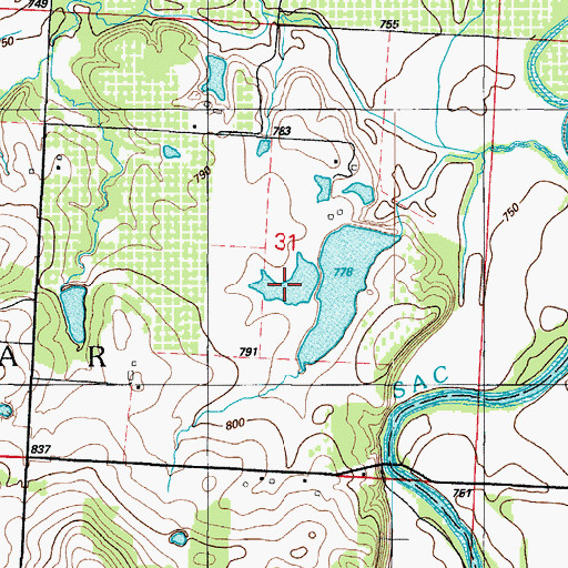 Topographic Map of Cowan Lake West, MO