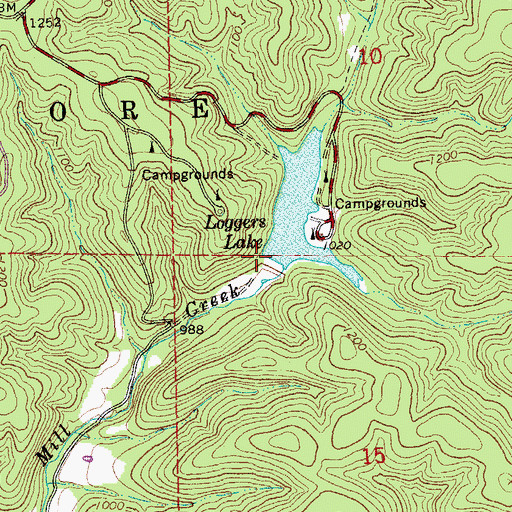 Topographic Map of Loggers Lake Dam, MO