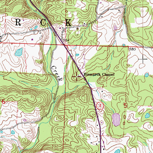 Topographic Map of Bismarck Chapel, AR