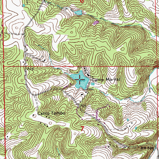 Topographic Map of Camp Mo-Val and Camp Tambo Lake, MO